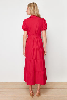 Fusya Genis Kesim Gomlek Yaka Maxi Dokuma Elbise TWOSS24EL00861