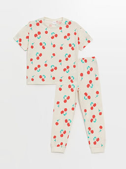 Bisiklet Yaka Bask?l? K?sa Kollu K?z ?ocuk Pijama Tak?m?