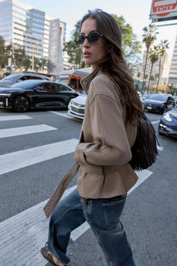 CROPPED WOOL COAT WITH BELT - Zara фото 17
