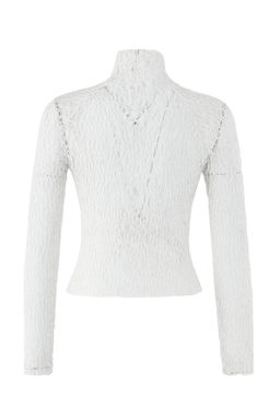 Ekru Fitted/Vucuda Oturan Reglan Kol Dantel Uzun Kollu Esnek Orme Bluz TWOAW26BZ00048
