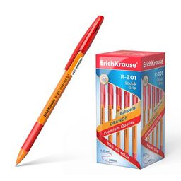 Цена за 50 шт. Ручка шариковая ErichKrause R-301 Stick&Grip Orange 0.7, цвет чернил красный (в коробке по 50 шт.)
