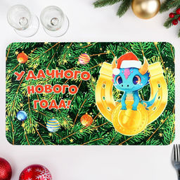 Цена за 3 шт. Салфетка новогодняя на стол Удачного Нового Года! 2024 год, символ года, подкова