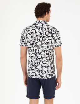 Черная рубашка узкого кроя из смесового льна с коротким рукавом - Cacharel фото 5