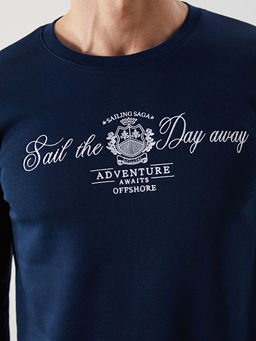 Bisiklet Yaka Bask?l? Erkek Kal?n Sweatshirt