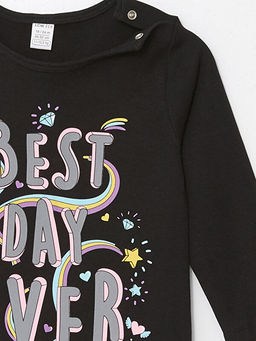 Bisiklet Yaka Uzun Kollu Bask?l? K?z Bebek Tulum - Waikiki фото 3