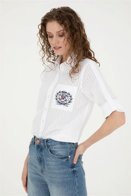 Женская белая рубашка с длинным рукавом