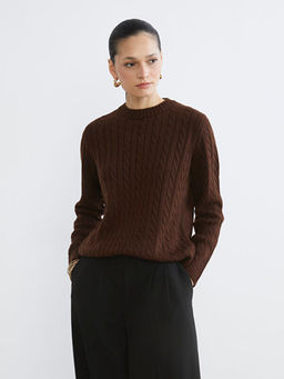 Bisiklet Yaka Kendinden Desenli Kad?n Triko Kazak