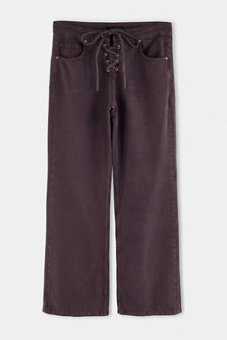 Kahverengi %100 Pamuk Bel Detayl_ Y_ksek Bel Wide Leg Jeans TWOAW27JE00062