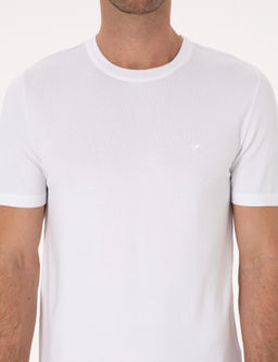 Beyaz Slim Fit Bisiklet Yaka Triko T-shirt