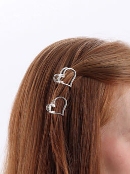 Цена за 6 шт. Крабик для волос «Эмма», сердце, 2.5×2 см, серебристый