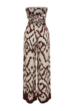 Etnik Desenli Desenli Dokuma Straplez Bluz Pantolon Plaj Tak?m TBESS24AU00017