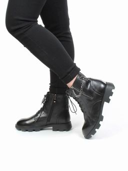 01-CYL94-D1 BLACK Ботинки демисезонные женские (натуральная кожа, байка)