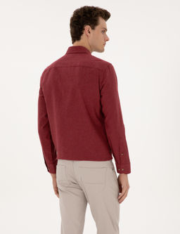Bordo Flanel Dokulu Slim Fit Uzun Kollu G_mlek