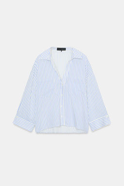 CAMISA FLUIDA CON LINO / Azul / Blanco - Zara фото 7