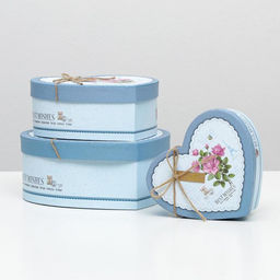 Набор коробок 3 в 1 сердца Розы голубой, 21 х 19 х 9 - 15.5 х 14 х 6 см