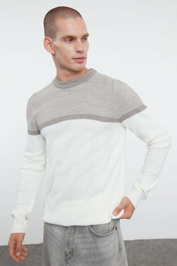 TRENDYOL MAN Gri Slim Dar Kesim Bisiklet Yaka Renk Bloklu Triko Kazak TMNAW25KZ00018 - Trendyolmilla фото 15