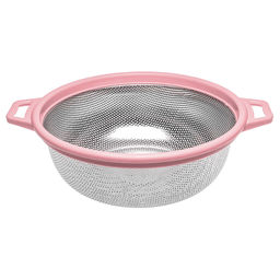 Дуршлаг из нержавеющей стали Гурман колор д26,5см h10,5см, 3,5л, s0,40мм, пластмассовый ободок с ручками - цвета микс, на ножках (Китай)
