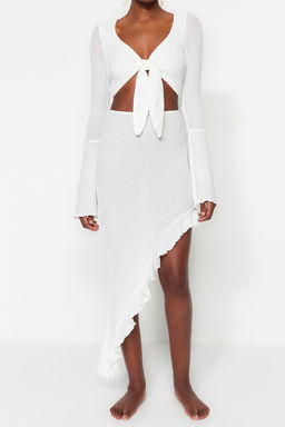 Plaj Giyim Beyaz Dokuma F?rf?rl? Bluz-Etek Tak?m TBESS23AU00040 - Trendyolmilla фото 4