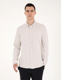 Bej Slim Fit Uzun Kollu G_mlek