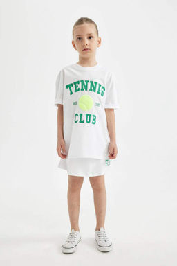 Футболка оверсайз с принтом и короткими рукавами для девочек - Defacto фото 4