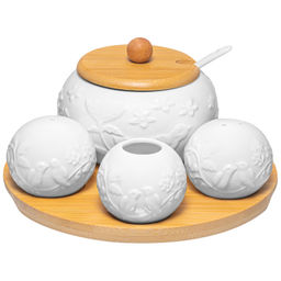 Набор 4 пр. 20,5*20,5*10 см "Птички на ветке"- Сахарница+Вазочка п/зубоч.,набор д/спец.2 пр.на бам.п