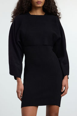 Siyah Mini Triko Bolero-Elbise Tak?m TWOAW25EL00056