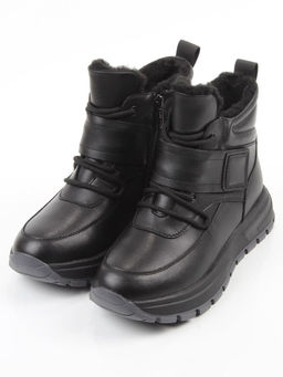 04-WB012-1M BLACK Кроссовки зимние женские (натуральная кожа, 100% шерсть)