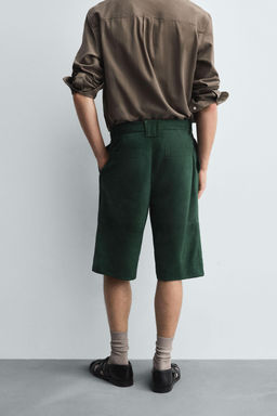 RELAXED FIT LEATHER SUEDE BERMUDA SHORTS - Zara фото 3