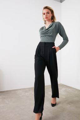 TRENDYOLMILLA Siyah Straight/Duz Kesim Pilili Dokuma Pantolon TWOSS19WX0017  фото 6