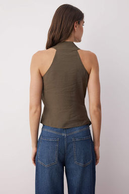 Limited Edition Haki Modal Kruvaze Dokuma Bluz TWOSS25BZ00363