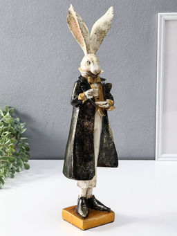 Фигура полистоун Заяц с чашкой чая, 13.5?11?46.5 см
