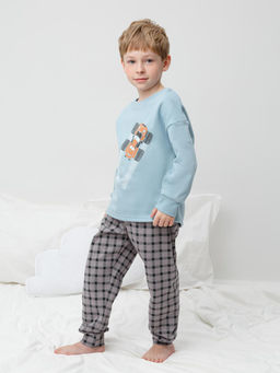 К 1567/голубой,клетка пижама дет