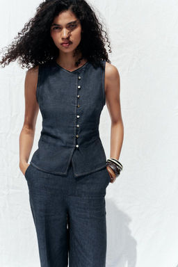 DOUBLE-BREASTED LINEN WAISTCOAT - Zara фото 10