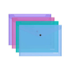 Цена за 2 шт. Пластиковый конверт ErichKrause Glossy Vivid В5, на кнопке, тонированный 180 мкм, ассорти