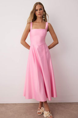 Ac?k Pembe A-Kesim Saten Dokuma S?k Abiye Gece Mezuniyet Elbisesi TPRAW25EL00040