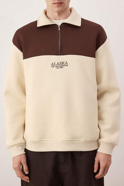TRENDYOL MAN Vizon Oversize/Genis Kesim Renk Bloklu Ici Polar/S?cak Tutan Sweatshirt TMNAW24SW00130 - Trendyolmilla фото 14