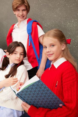 K?z Cocuk Bordo Standart Fit Bisiklet Yaka Triko Kazak