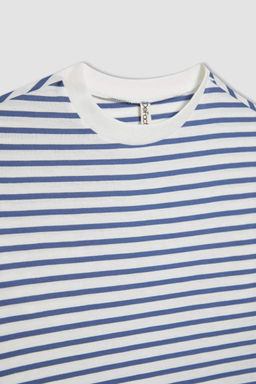 Полосатая футболка с длинными рукавами из чесаного хлопка с круглым вырезом для девочек - Defacto фото 7