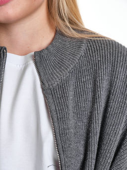 Джемпер оверсайз на молнии для девочки 33-7596 серый