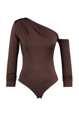 Kahverengi Asimetrik Yaka Uzun Kollu Esnek C?tc?tl? Orme Body TWOAW22BD0080