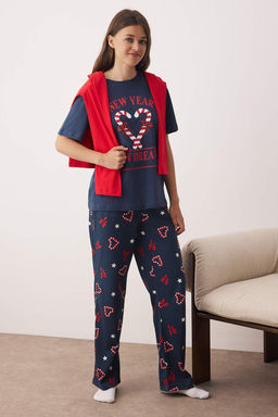 Lacivert Y?lbas? Temal? Kalpli Orme Pijama Tak?m? THMAW26PT00048 - Trendyolmilla фото 2