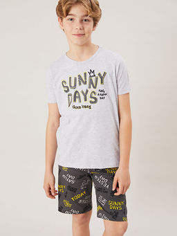 Bisiklet Yaka Erkek ?ocuk ?ortlu Pijama Tak?m?