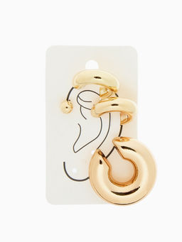 Серьги и кафф QF Бублики трио, набор 4 шт. цвет золото  фото 3