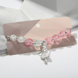 Цена за 2 шт. Браслет «Радость» балерина, цвет бело-розовый в серебре, d=7