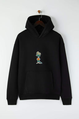 Siyah Yeni Oversize/Genis Kesim Nak?sl? Kal?n Ici Polarl? Sweatshirt TMNAW26SW00032