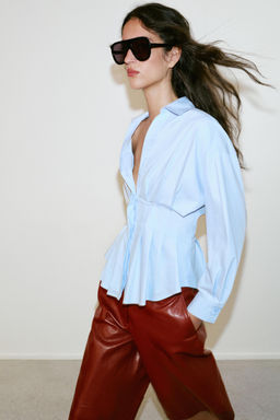 CAMISA POPEL?N PLIEGUES / Azul claro - Zara фото 2