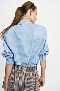 CAMISA RAYAS POPEL?N HOMBRERAS / Azul / Blanco - Zara фото 3