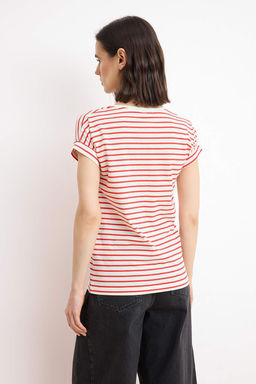 K?rm?z? Cizgili Regular/Normal Kal?p Slogan Nak?sl? Orme T-Shirt TWOSS26TS00235 - Trendyolmilla фото 4