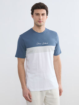 Bisiklet Yaka Renk Bloklu Penye Erkek Ti??rt