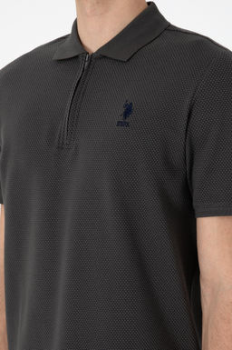 Erkek Regular Fit Fermuarl_ Antrasit Dokulu Ti__rt